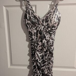 Elegant Black and White Patterned Dress - Animal Print